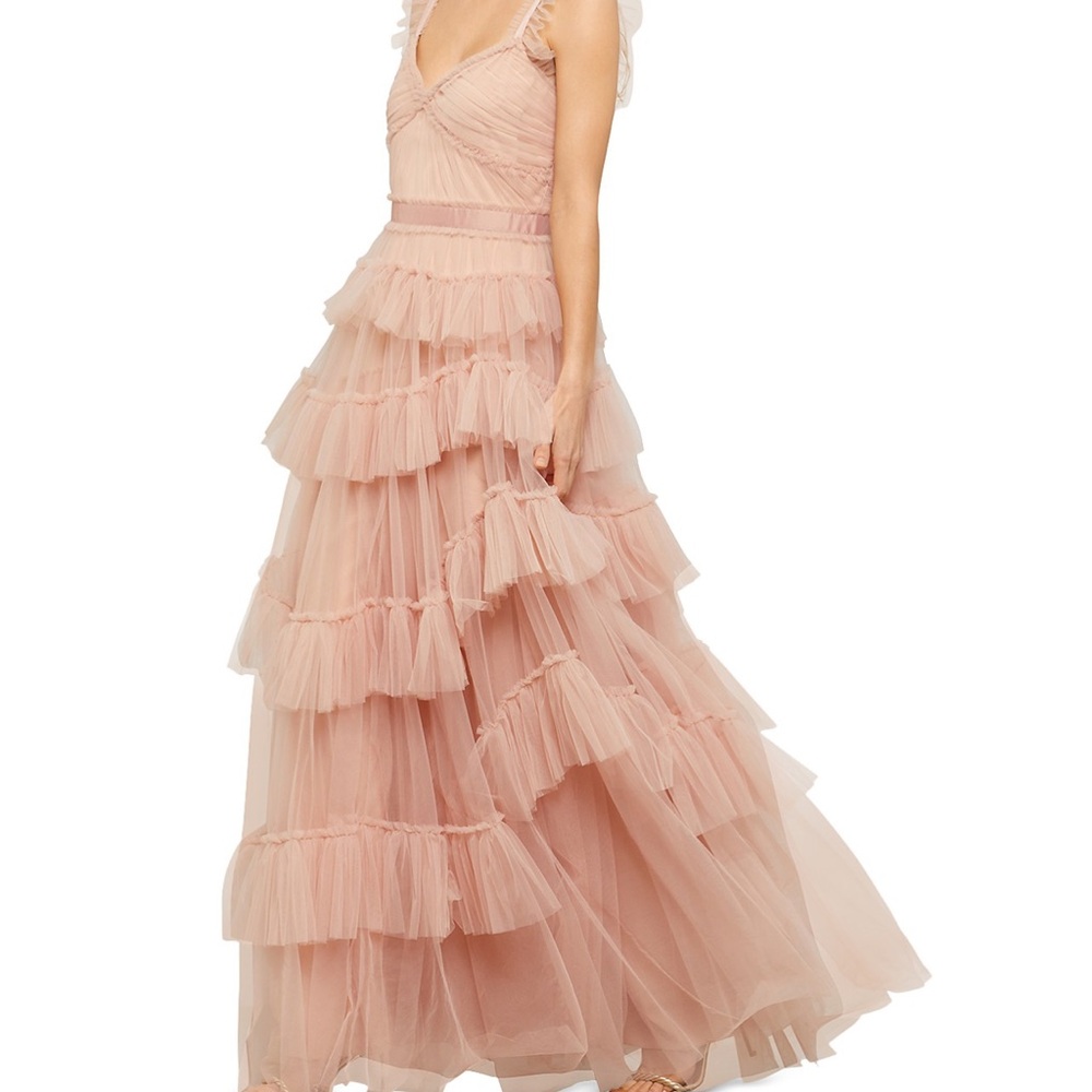 Elegant Pink Ruffled Evening Gown